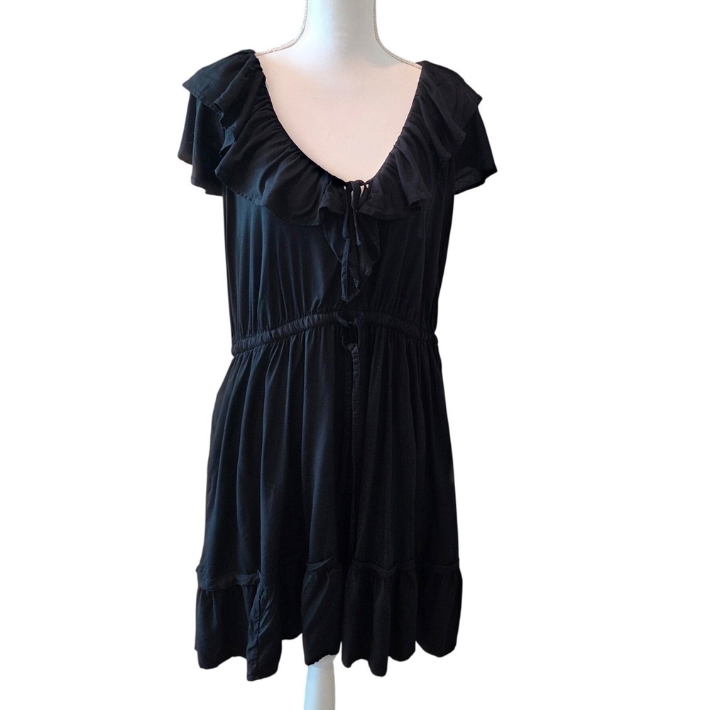 Old Navy Ruffle Neck Mini Dress‎ Elastic Waist Black Cottagecore Boho XL